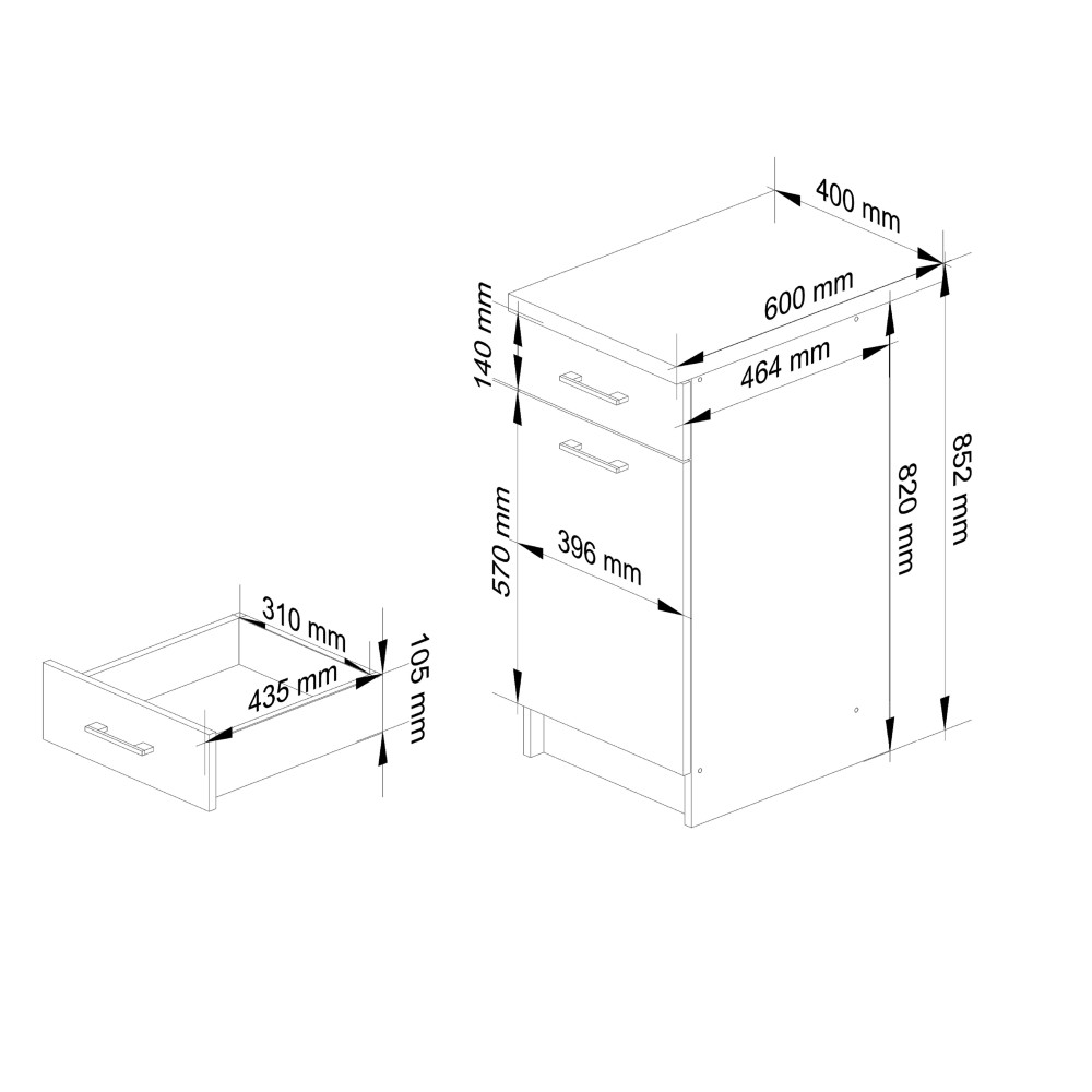 Meuble de cuisine bas POLINE 1 porte 1 tiroir Blanc façade Gris brillant 40x85x46 cm 
