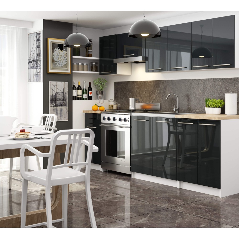 Meuble de cuisine Oliwia  + Plateau Blanc / Graphite Brillant