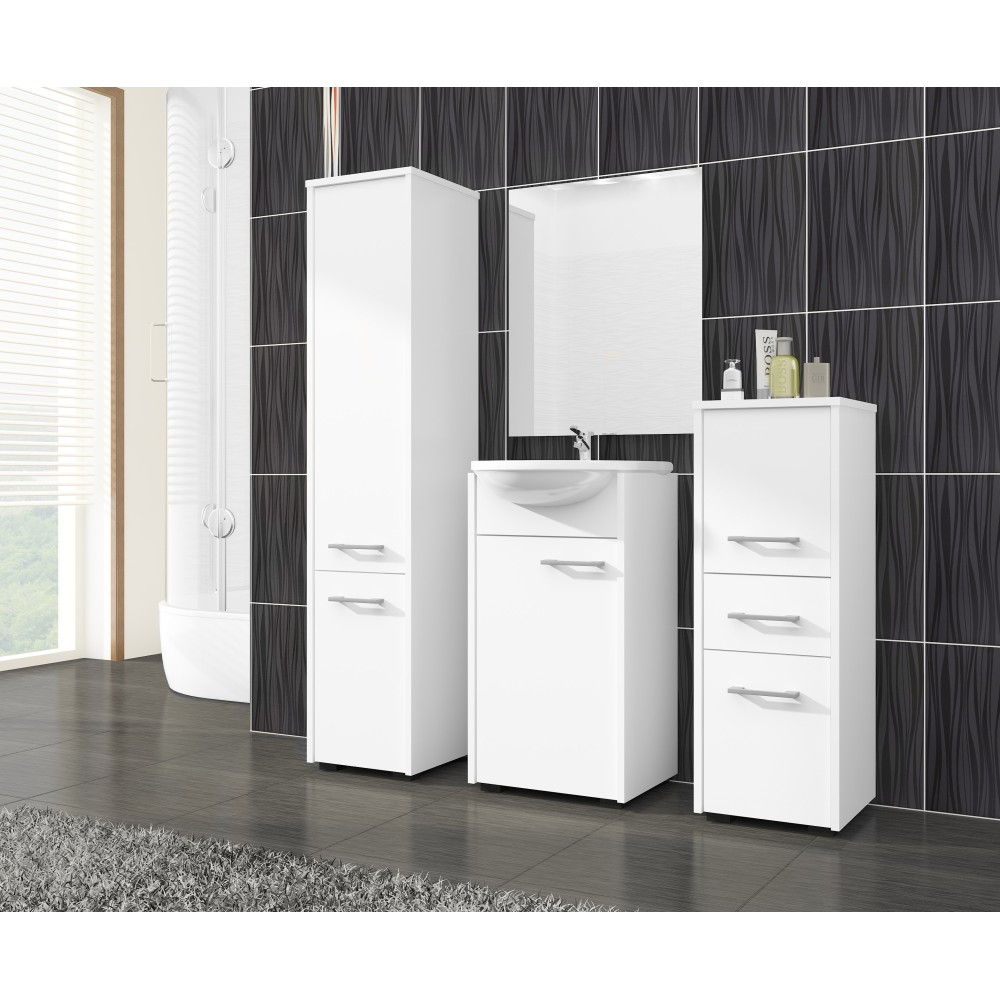 Armoire Colonne Salle De Bains RINA 2 Portes 5 Étagères 30x30x140 Cm Blanc