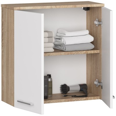Armoire Salle De Bains Bois 60X22X60 cm 2 Portes Façade blanche