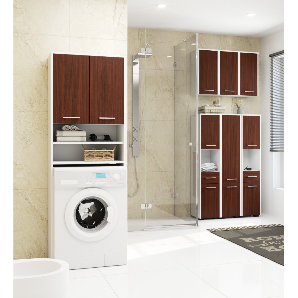 Armoire RICO Colonne Salle De Bain  2 Portes 1 Tiroir Façade Métallique Brillant 5 Étagères 30x30x140 Cm