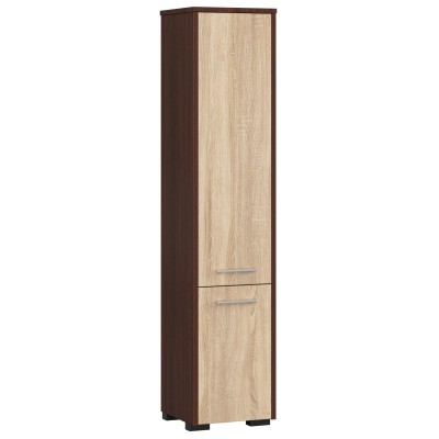 Armoire Colonne Salle De Bains RINA 2 Portes 5 Étagères 30x30x140 Cm Marron Facade Bois naturel