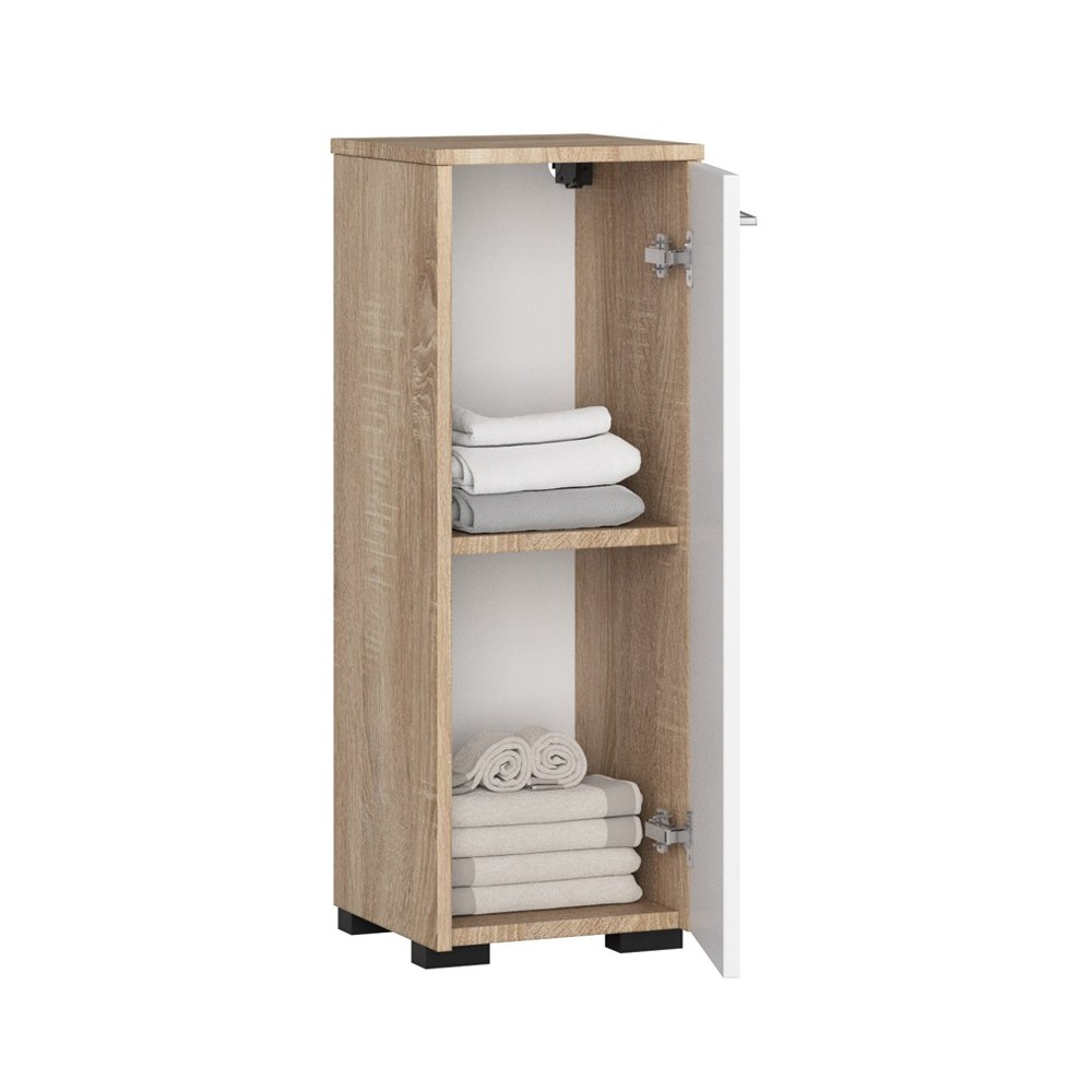 Armoire salle de bain sur pied 1porte Chêne Sonoma Blanc 2 étagères 30x30x85 cm