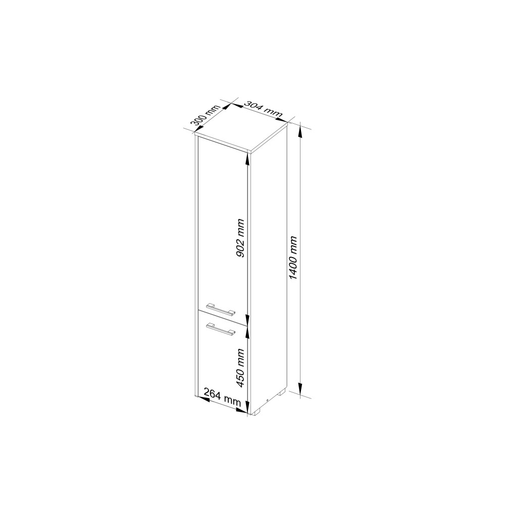 Armoire Colonne Salle De Bains RINA 2 Portes 5 Étagères 30x30x140 Cm Blanc Facade Gris anthracite brillant