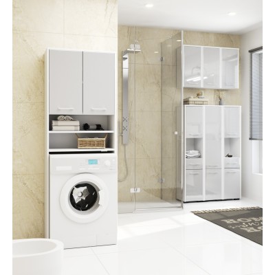 Armoire Colonne Salle De Bains RINA 2 Portes 5 Étagères 30x30x140 Cm Blanc Facade Gris anthracite brillant