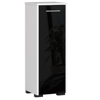 Armoire salle de bain sur pied 1porte Blanc Noir Brillant  2 étagères 30x30x85 cm