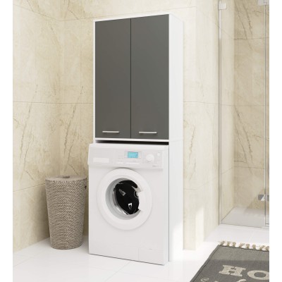 Meuble machine a laver 2 portes 4 étagères 180X64X30 cm Porte Grise