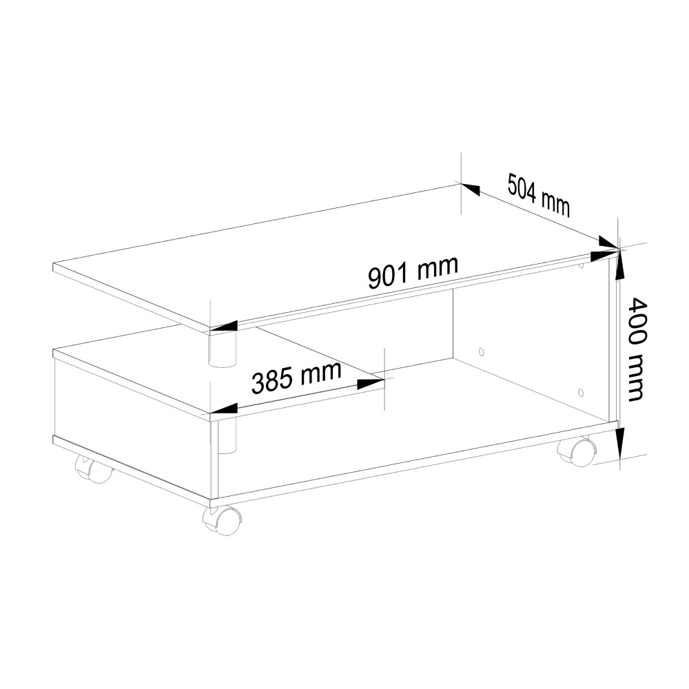 Table Basse Sur Roulettes, RONI Bois 90x51x40 Cm