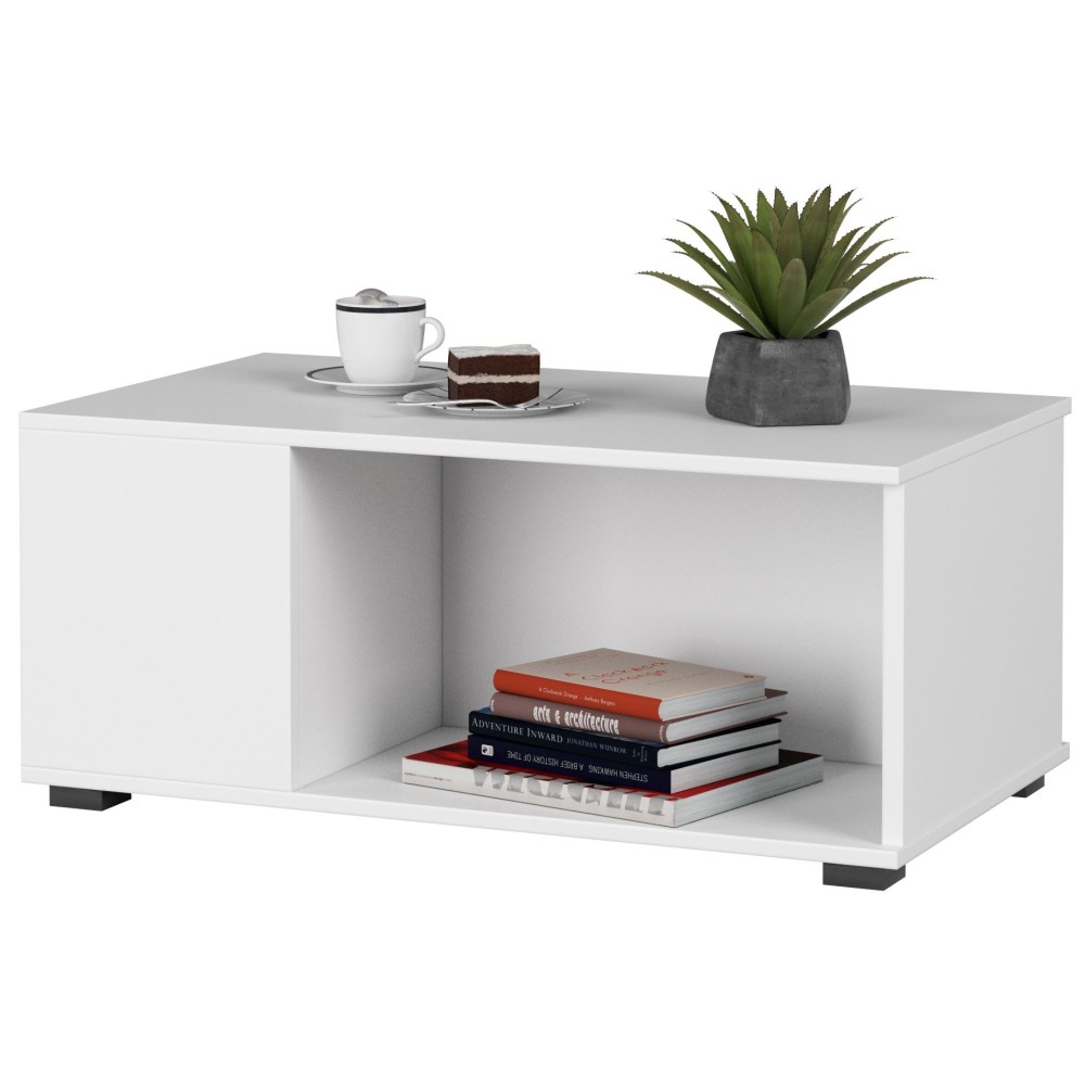 Table  basse PAVIOLA  Blanche 90x51x38 cm avec rangement