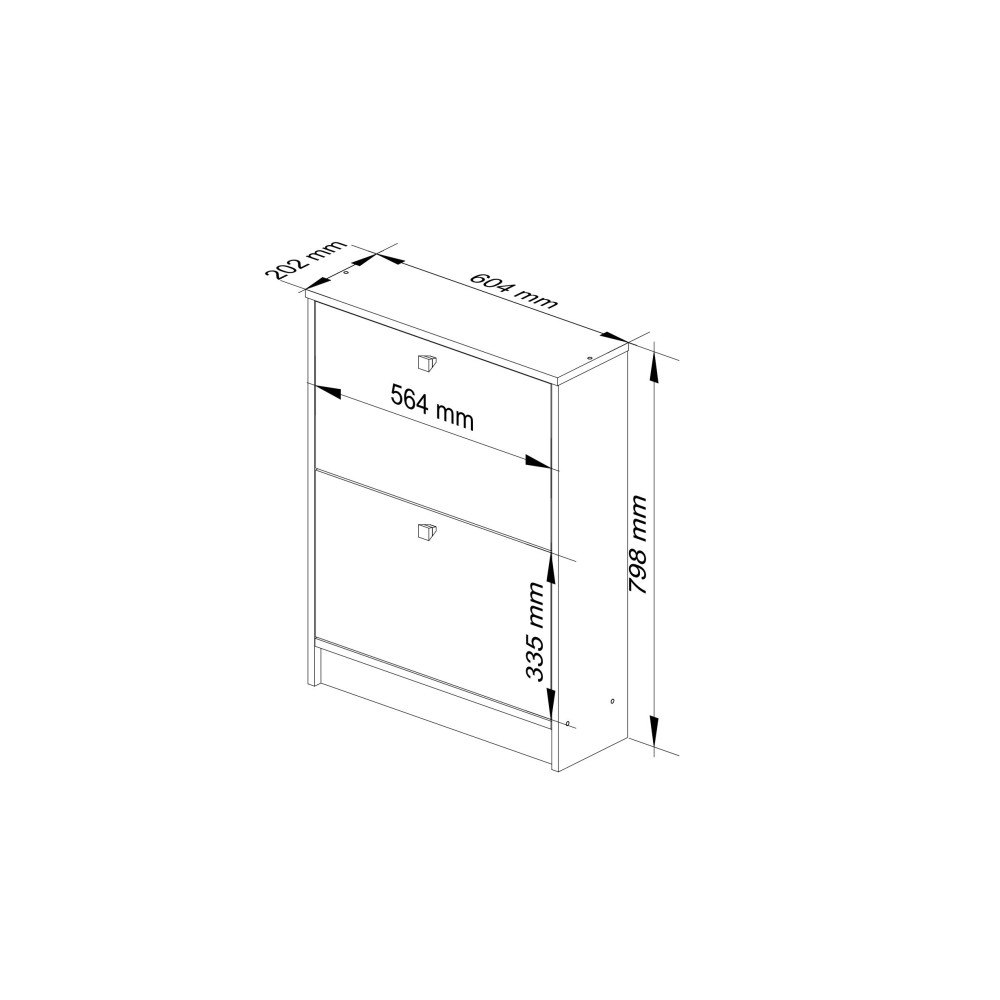 Meuble à Chaussures MIRA 2 Portes 2 Étagères 60x20x80 Cm Blanc facade Bois naturel