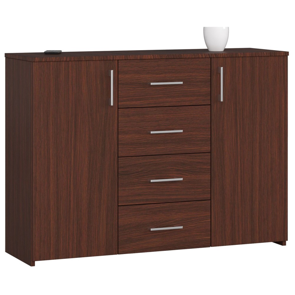 Commode Buffet MARUS 4 tiroirs 2 portes 110 x 35 x 80 cm Marron