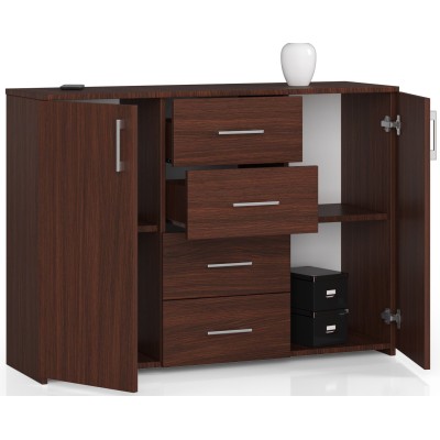 Commode Buffet MARUS 4 tiroirs 2 portes 110 x 35 x 80 cm Marron