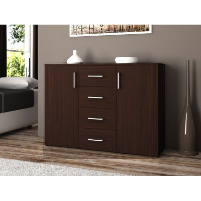 Commode Buffet MARUS 4 tiroirs 2 portes 110 x 35 x 80 cm Marron