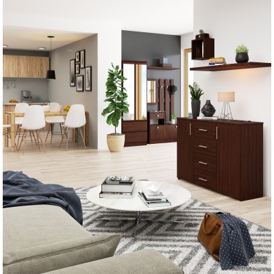 Commode Buffet MARUS 4 tiroirs 2 portes 110 x 35 x 80 cm Marron