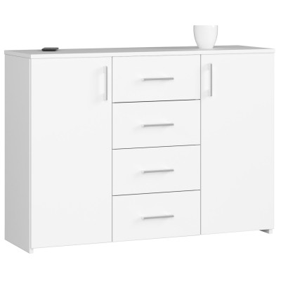 Commode Buffet MARUS 4 tiroirs 2 portes 110 x 35 x 80 cm Blanc