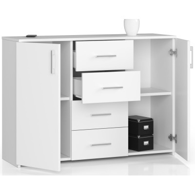Commode Buffet MARUS 4 tiroirs 2 portes 110 x 35 x 80 cm Blanc