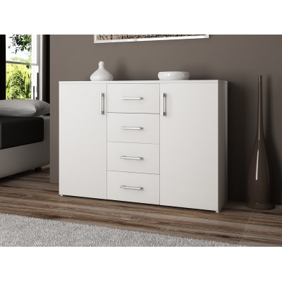 Commode Buffet MARUS 4 tiroirs 2 portes 110 x 35 x 80 cm Blanc