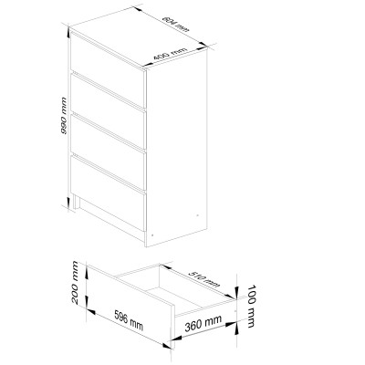 Commode LOLA 4 Tiroirs 60x99x40 cm Blanc brillant
