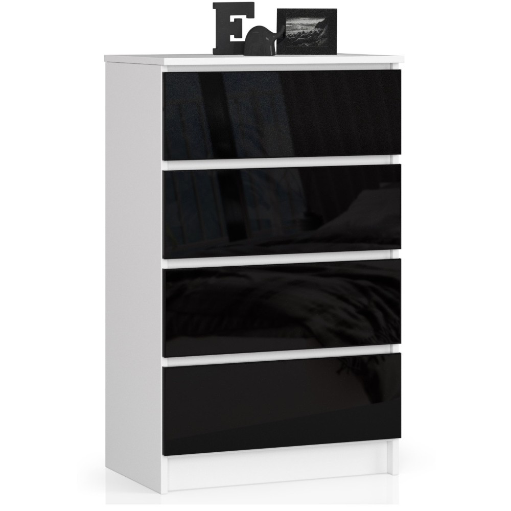Commode LOLA 4 Tiroirs 60x99x40 cm Blanc Noir Brillant