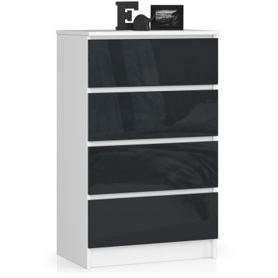 Commode LOLA 4 Tiroirs 60x99x40 cm Blanc gris brillant