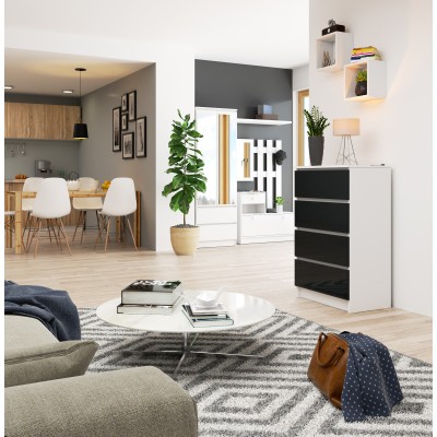 Commode LOLA 4 Tiroirs 60x99x40 cm Blanc gris brillant