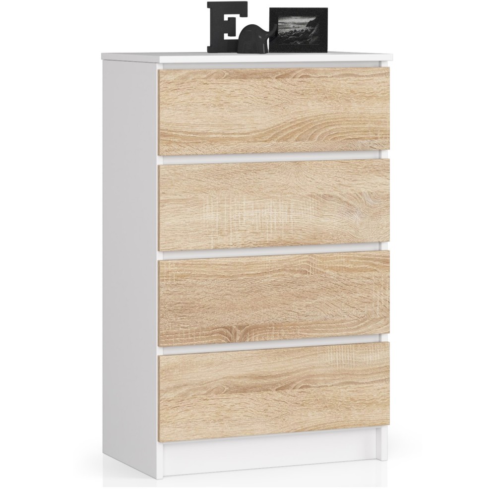 Commode LOLA 4 Tiroirs 60x99x40 cm Blanc Sonoma Commode LOLA 4 Tiroirs 60x99x40 cm Blanc Sonoma