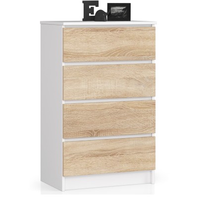 Commode LOLA 4 Tiroirs 60x99x40 cm Blanc Sonoma