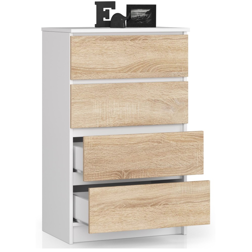 Commode LOLA 4 Tiroirs 60x99x40 cm Blanc Sonoma
