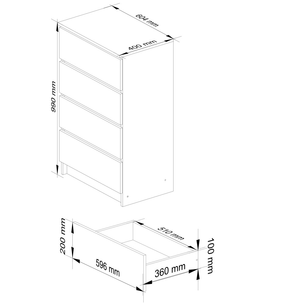 Commode LOLA 4 Tiroirs 60x99x40 cm Blanc Sonoma