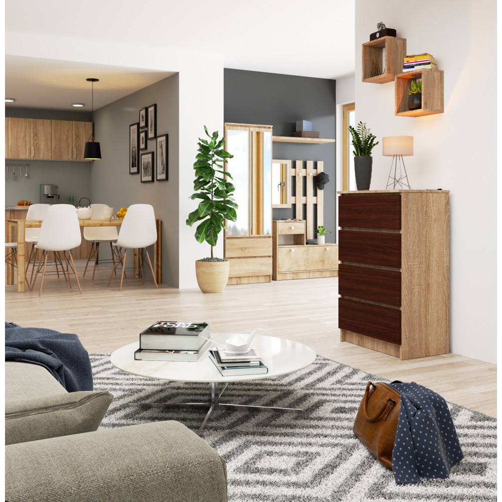 Commode LOLA 4 Tiroirs 60x99x40 cm Bois marron
