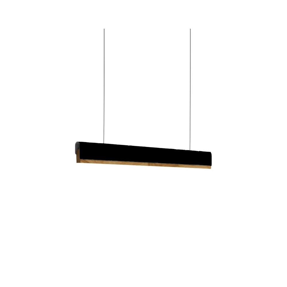 Plafonnier suspension luminaire led noir métal bois 120x7,5 cm
