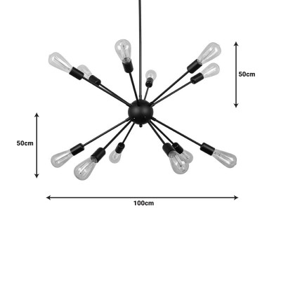 Plafonnier suspension luminaire multi-lumières métal noir 52x52x100 cm
