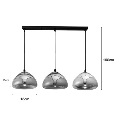 Plafonnier suspension luminaire trois lumières argent or bronze métal verre 58x16,5 cm
