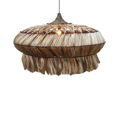 Plafonnier suspension luminaire en bois d'abaca 110x65 cm
