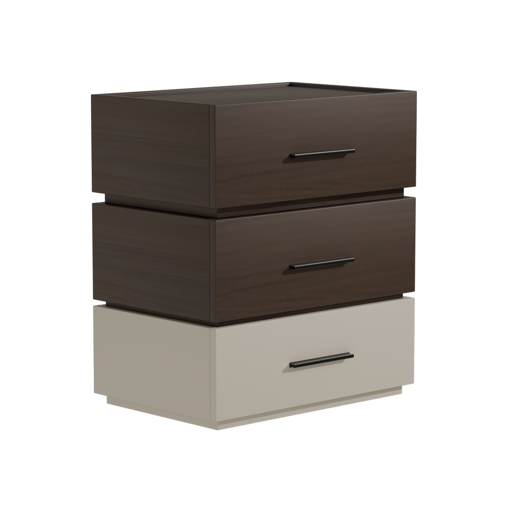 Table de chevet bois noyer beige 3 tiroirs 60x40x66. cm
