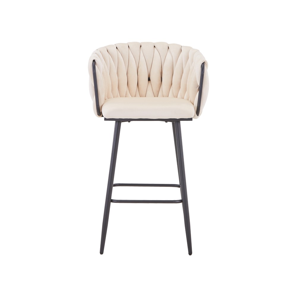 Tabouret de bar beige velours pied métal noir 57x50x100cm

