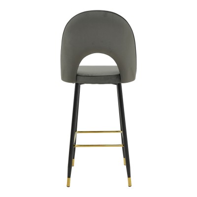 Tabouret de bar velours gris foncé pies métal doré 48x50x117 cm
