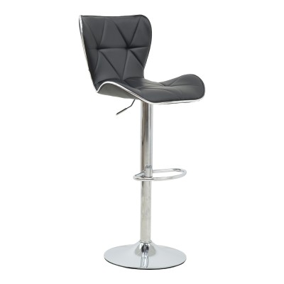 Tabouret de bar noir pied  en simili cuir chrome 53x44x114 cm
