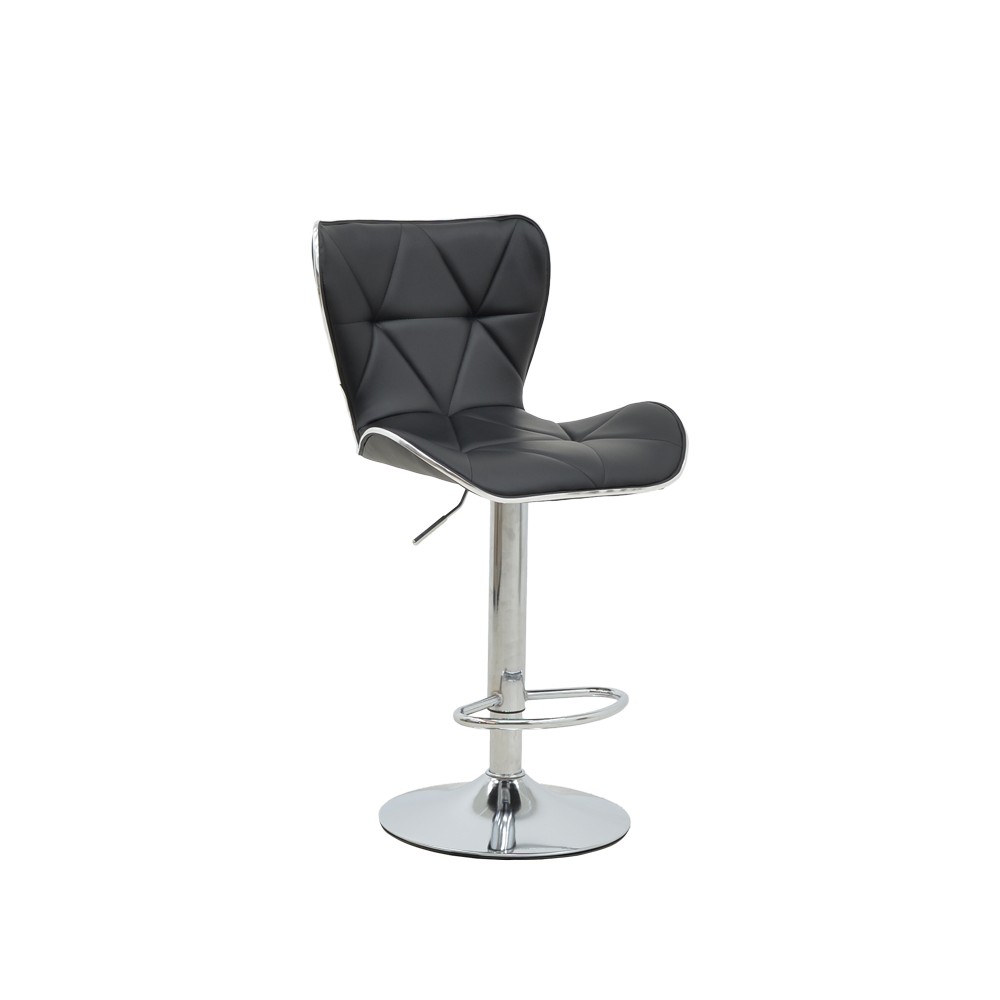 Tabouret de bar noir pied  en simili cuir chrome 53x44x114 cm
