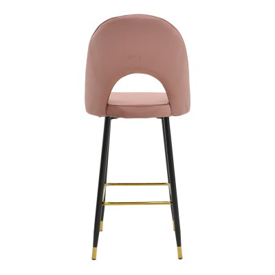 Tabouret de bar velours  rosepied métal doré 48x50x117 cm