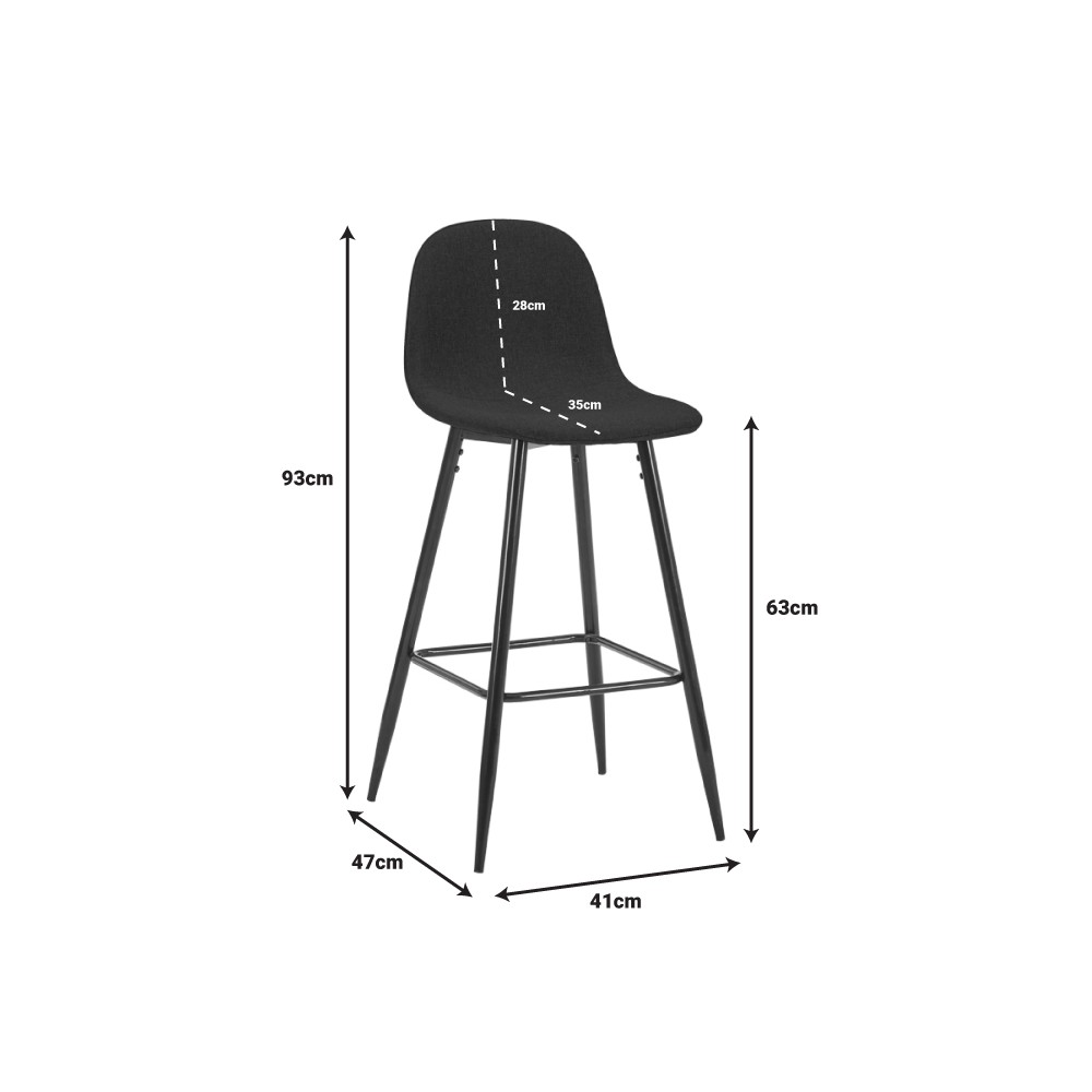 Tabouret de bar  tissu marron pied métal noir 41x47x93 cm
