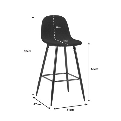 Tabouret de bar  tissu marron pied métal noir 41x47x93 cm
