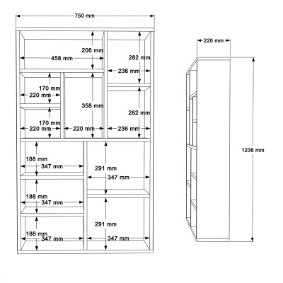 Bibliothèque Boteca 10 cases  blanche 75x22x123,6cm