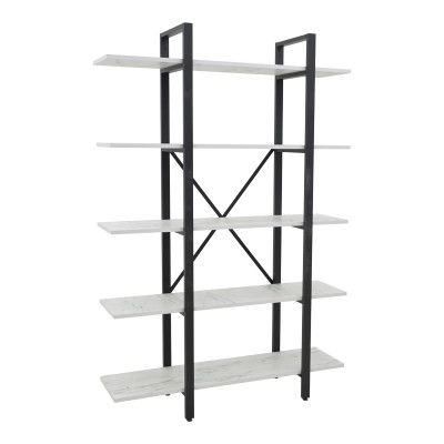 Bibliothèque Esthon bois  mélaminé en marbre blanc et métal noir 120x28x180cm