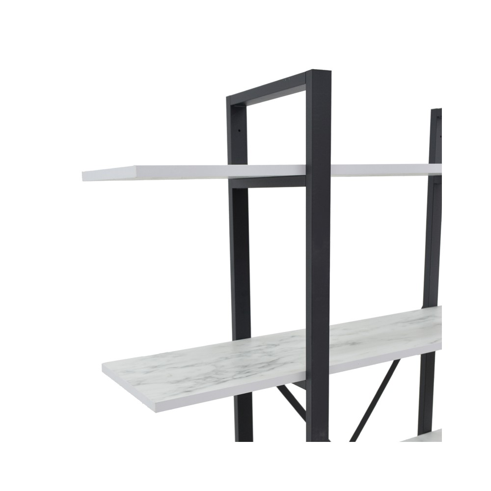 Bibliothèque Esthon bois  mélaminé en marbre blanc et métal noir 120x28x180cm