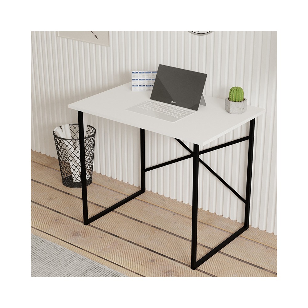 Bureau Zayn en métal noir et bois mélaminé blanc 90x60x70cm
