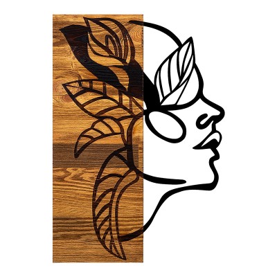 Décoration murale en bois de pin couleur naturelle et métal noir 34x3x50 cm
