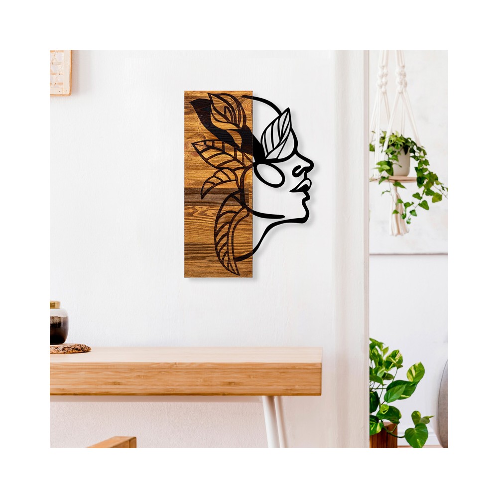 Décoration murale en bois de pin couleur naturelle et métal noir 34x3x50 cm