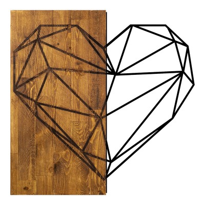 Décoration murale en bois de pin couleur naturelle et métal noir 58x3x58 cm
