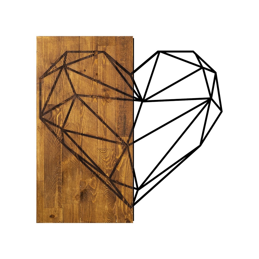 Décoration murale en bois de pin couleur naturelle et métal noir 58x3x58 cm
